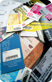 Paper, card and weatherproof event tickets with barcodes and numbering