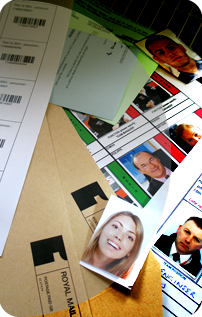Photo for id processing. Envelopes, letters and forms with photos embedded.